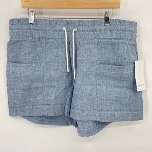 NWT Athleta Cabo Linen 4" Shorts Womens Size 16 Blue Drawstring Pockets